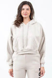 American Bazi Letter Graphic Long Sleeve Drawstring Cropped Hoodie