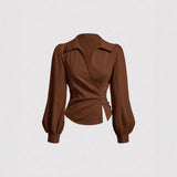 New Stylish Chic Niche-design Irregular Coffee-colored Shirt