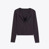 Elegant Floral Lace-trimmed Faux Two-piece Long-sleeve Top With Buttons