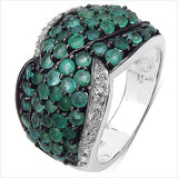 2.28 Carat Genuine Emerald & White Topaz .925 Sterling Silver Ring