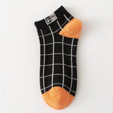 Mens Cotton Socks Plaid Pattern Low-cut All-season