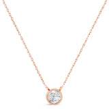 AGS Certified 10K Rose Gold 1/5 Cttw Bezel Set Round Diamond Solitaire 16-18" Adjustable Pendant Necklace (H-I Color, VS1-VS2 Clarity)