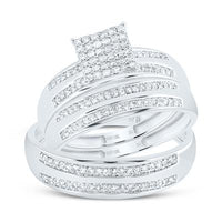 10K WG 1/2CTW-NATURAL DIAMOND SQUARE TRIO SET - HIS & HER WEDDING RING SET