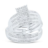 10K WG 1/2CTW-NATURAL DIAMOND SQUARE TRIO SET - HIS & HER WEDDING RING SET