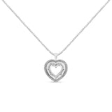 .925 Sterling Silver 1.0 Ctw Diamond Shadow Open Heart Halo 18" Pendant Necklace (I-J Color, I1-I2 Clarity)