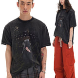 Orange Short-Sleeve T-Shirt With A Flying Saucer And Piglet Print
