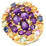 9.04 Carat Genuine Multi Stones .925 Sterling Silver Ring
