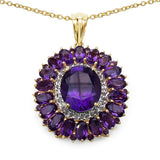 14K Yellow Gold Plated 8.55 Carat Genuine Amethyst & White Topaz .925 Sterling Silver Pendant