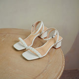 Fairy Style Pearl Women's Sandals with Thick Square Heel