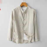 Mens Retro Chinese Style StandUp Collar LongSleeve Shirt