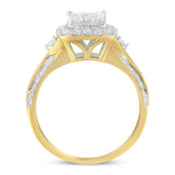 10K Yellow Gold 1.0 Cttw Diamond Composite Cushion-Shape Halo 3-Band-Look Engagement Ring (H-I Color, SI1-SI2 Clarity) - Size 6-1/4