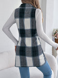 Women's Plaid Double-Breasted Pocket Tweed Long Vest