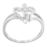 10K White Gold Diamond-Accented Cross & Open Heart Promise Fashion Ring (H-I Color, I1-I2 Clarity) - Size 7