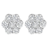 Sterling Silver 2 cttw Floral Composite 7 Stone Diamond Stud Earring (I-J, I1-I2)