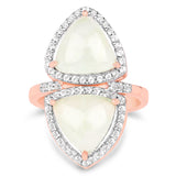 18K Rose Gold Plated 7.58 Carat Genuine Prehnite and White Topaz .925 Sterling Silver Ring