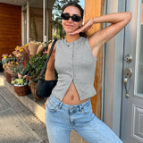 Women's Versatile Knitted Vest Top With Buttons
