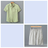 Men's Pure Linen Shorts and Short Sleeve Shirt Set - Summer Loose Casual Lightweight Outfit