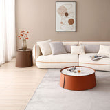 31.5" Coffee Table, Marble Top and Orange Saddle Leather Body