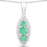 3.52 Carat Genuine Zambian Emerald and White Topaz .925 Sterling Silver 3 Piece Jewelry Set (Ring, Earrings, and Pendant w/ Chain)