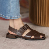 Retro Low-heel Velcro Thick-heeled Sandals for Women