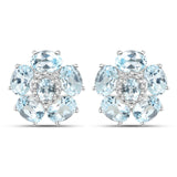 18K White Gold Plated 10.48 Carat Genuine Blue Topaz and White Topaz .925 Sterling Silver Earrings