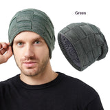 Mens Winter Knitted Hat Couples Style Warm Fleece-Lined Ear-Protecting Wool Cap