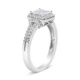 .925 Sterling Silver 1/4 Cttw Princess-cut Diamond Composite Ring with Beaded Halo (H-I Color, SI1-SI2 Clarity) - Size 7