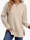 Womens Crew-Neck Long-Sleeve T-Shirt With Side Slits Casual Top
