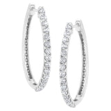 14K White Gold 2.0 Cttw Round Brilliant Cut Diamond Oblong Hinged Leverback Hoop Earrings (I-J Color, I1-I2 Clarity)