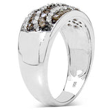 0.64 Carat Genuine Champagne Diamond & White Diamond .925 Sterling Silver Ring