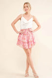 And The Why Printed Lurex Smocked Waist Tiered Skort
