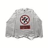 Round-neck Long-sleeve No Smoking Printed Top