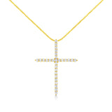 10K Yellow Gold Plated .925 Sterling Silver 3.0 Cttw Prong-Set Round Brilliant Cut Diamond Cross 18" Pendant Necklace (J-K Color, I1-I2 Clarity)
