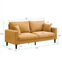 Modern Upholstered 3 Seat Sofa, High Resilience, Orange Corduroy, 74 Inches
