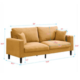 Modern Upholstered 3 Seat Sofa, High Resilience, Orange Corduroy, 74 Inches