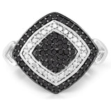 0.56 Carat Genuine White Diamond and Black Diamond .925 Sterling Silver Ring