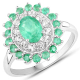 6.53 Carat Genuine Zambian Emerald and White Topaz .925 Sterling Silver 3 Piece Jewelry Set (Ring, Earrings, and Pendant w/ Chain)