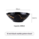 Large Porcelain Bowl With A Marble Pattern For Home Use