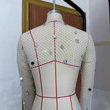 Fishnet Sequin Cardigan Top With Diamond Embellishments