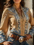 Western-style Embroidered Printed Lapel Shirt
