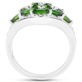 2.37 Carat Genuine Chrome Diopside and White Diamond .925 Sterling Silver Ring