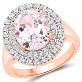 5.48 Carat Genuine Kunzite and White Topaz .925 Sterling Silver Ring
