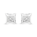 10K White Gold 1/3 Cttw Invisible Set Style Princess-Cut Diamond Stud Earrings (H-I Color, SI2-I1 Clarity)
