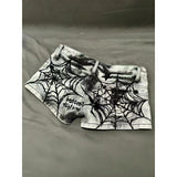 Womens American-style Spiderweb Print Diamond Skull And Star Denim Shorts