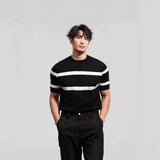 Men's Retro-style Round-neck Knitted Top With Ice Silk Short Sleeves