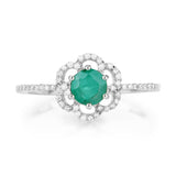 0.55 Carat Genuine Zambian Emerald and White Diamond 14K White Gold Ring