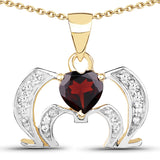 14K Yellow Gold Plated 1.05 Carat Genuine Garnet and White Topaz .925 Sterling Silver Pendant