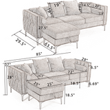 L Shaped Sectional Convertible Sofa with Storage Ottoman and Modern Tufted style