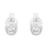 10K White Gold 1/5 Cttw Round Brilliant-Cut Near Colorless Diamond Bezel-Set Stud Earrings (H-I Color, I1-I2 Clarity)