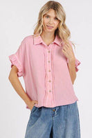 Mittoshop Mineral Washed Button Down Flounce Sleeve Shirt